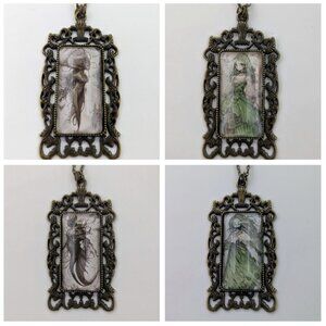 Handmade Brass Photo Pendant - Mythological Art Glass Cabochon Necklace Large